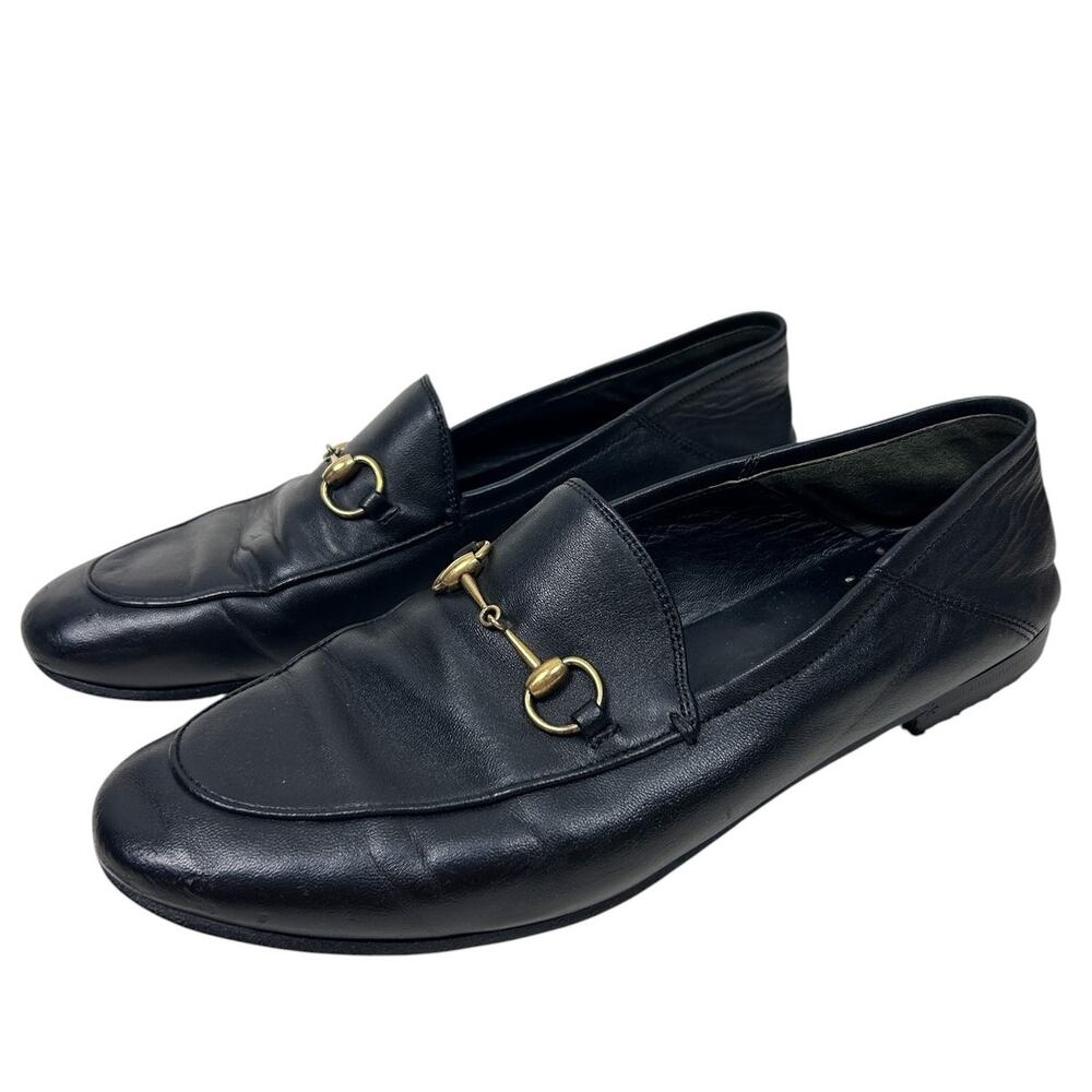 Gucci Black Leather Classic Horsebit Jordan Almond Toe Loafer 9.5